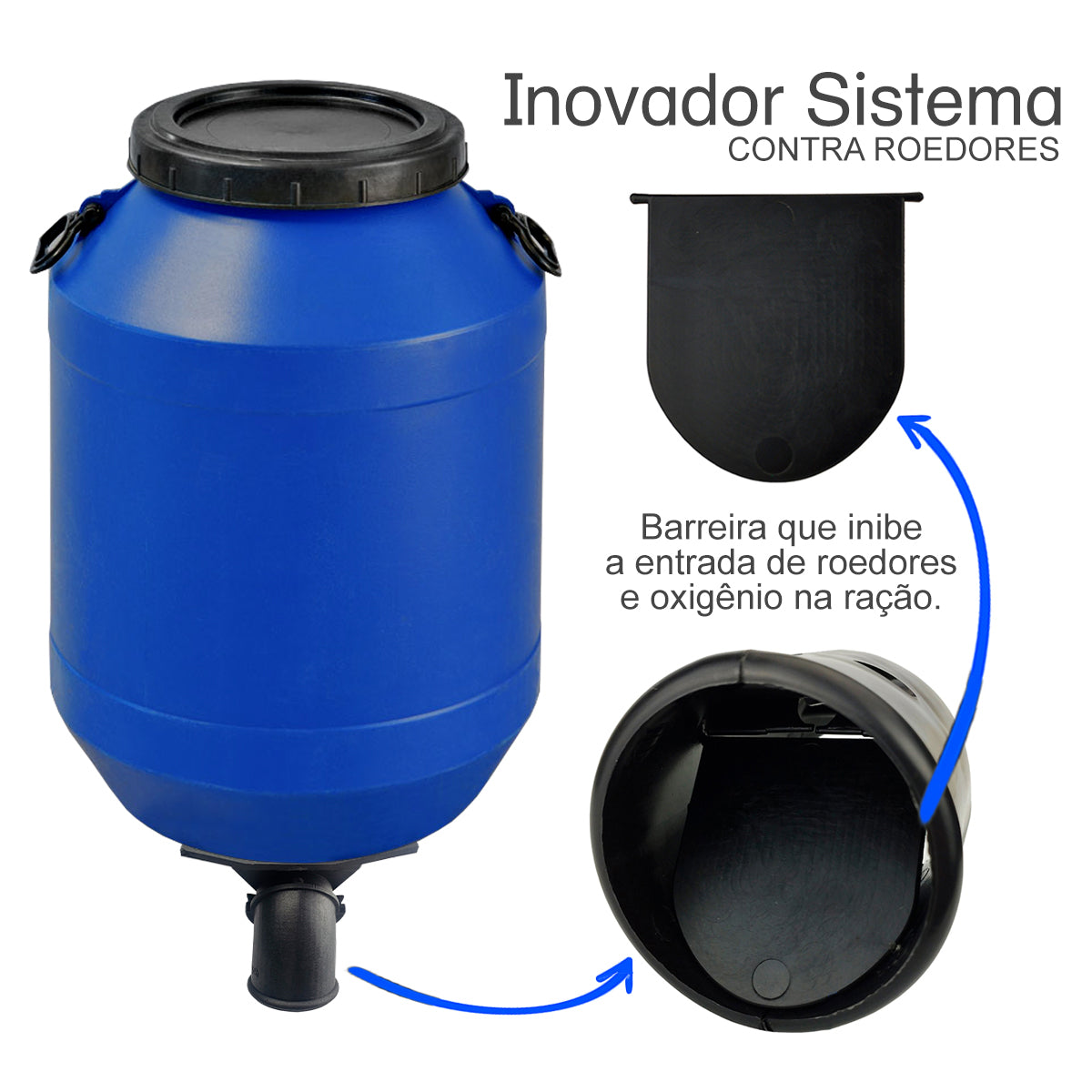 Alimentador Automático Com Reservatório De 50 litros para todos os animais completo