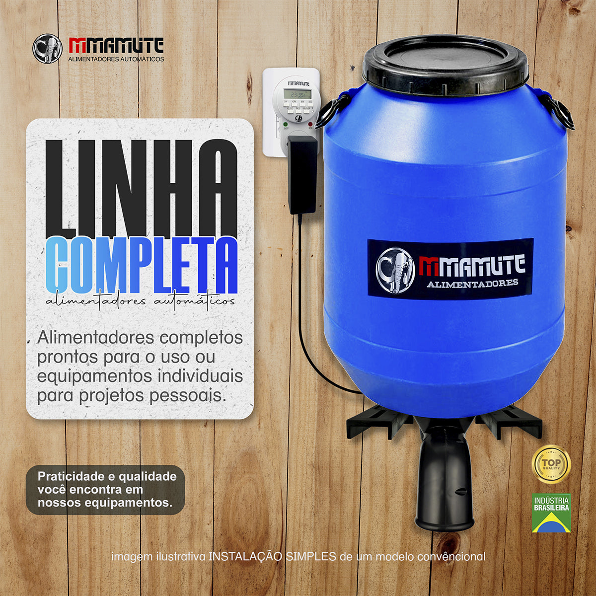 Alimentador Automático Com Reservatório De 50l com Timer 12 Volts Hibrido  para todos os animais completo