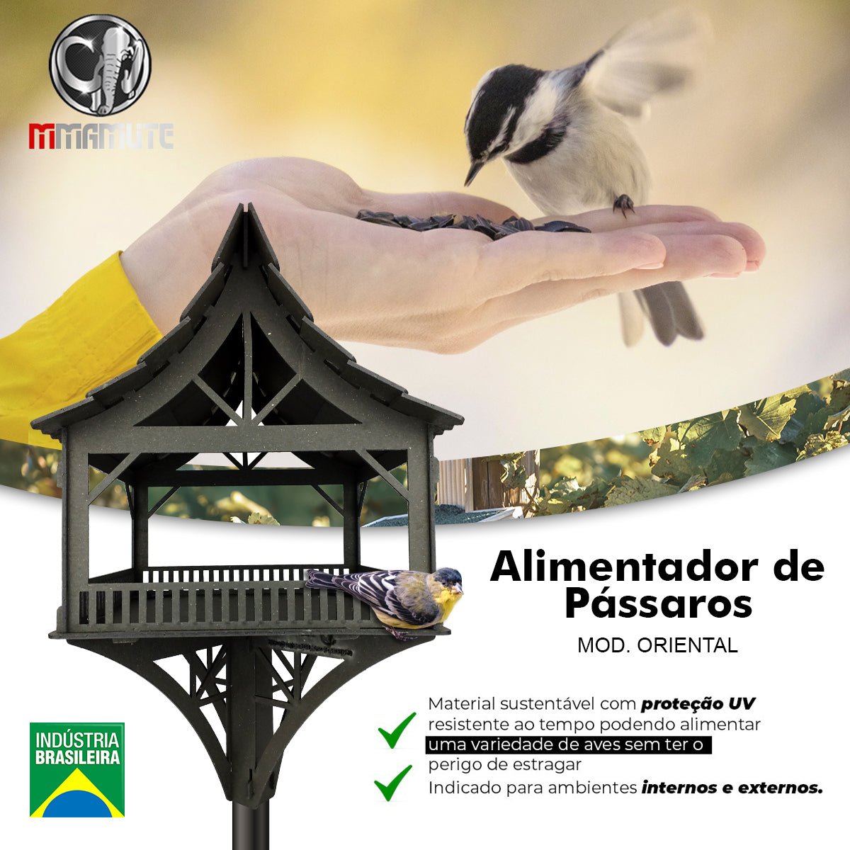 Comedouro Tratador Oriental Alimentador de Pássaros Aves