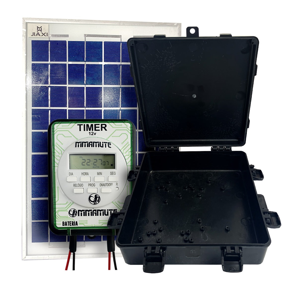 Painel solar + timer 12v + caixa hermetica para alimentador – Mmamute