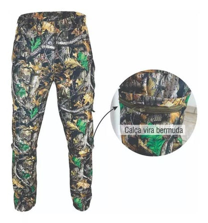 Calça Vira Bermuda Tatica Camuflada Realtree Caça Airsoft K